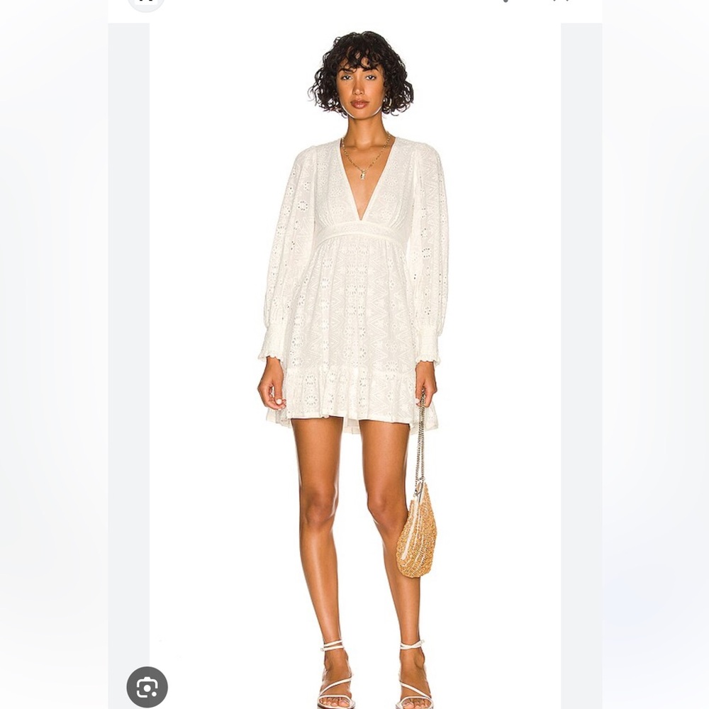 Alice + Olivia Vneck Long Sleeve Eyelet Marita Dress in Cream/White, Size: 0